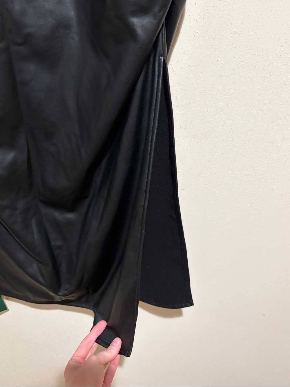 Halara Faux Leather High Waisted Tummy Control Ruched Midi Skirt Black - Picture 5 of 9